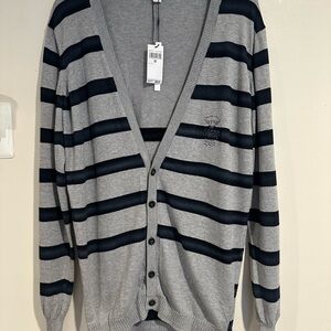 Vintage Diesel Women's Striped Kurt Cobain Cardigan Gray Cotton Sweater Size M